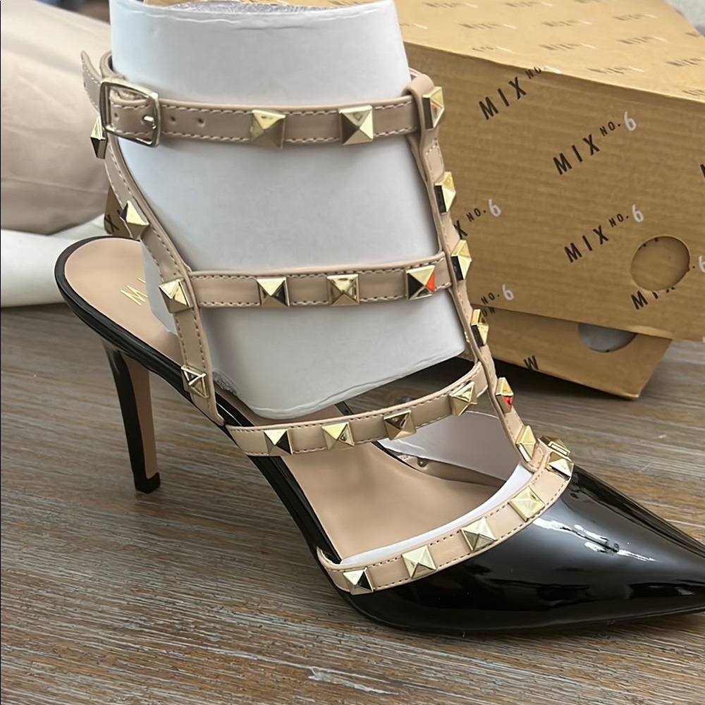 Mix No. 6 Black and Cream Studded Heels